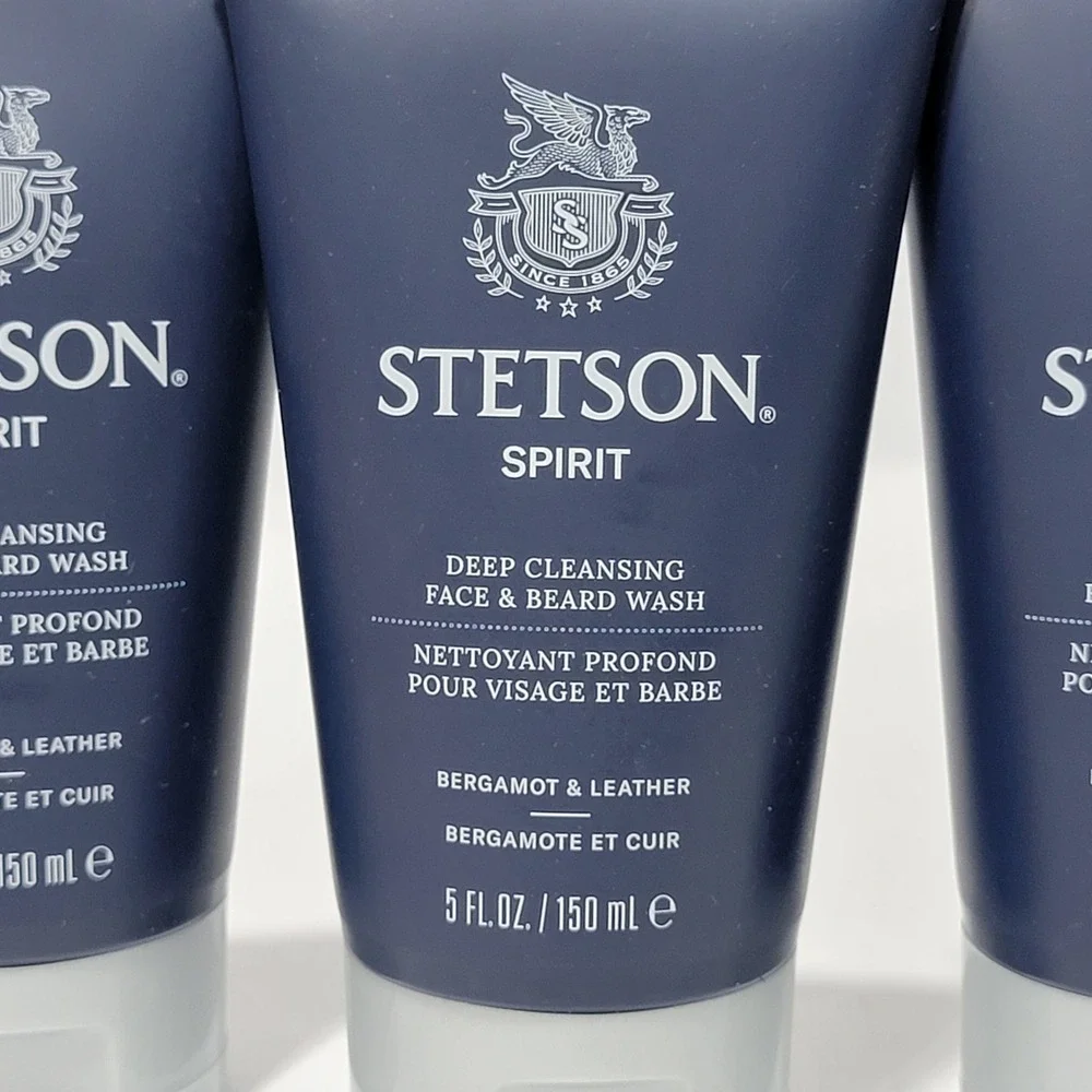 3pk Stetson Spirit‎ Deep Cleansing Face and Beard Wash Bergamot Leather 5oz New